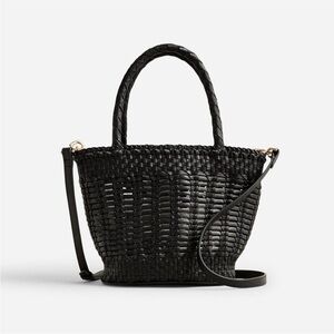 J Crew Black Woven Leather Bucket Bag
